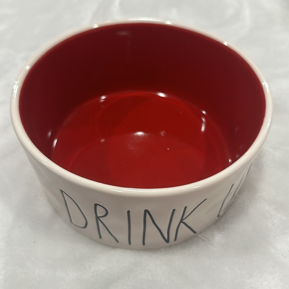 Rae Dunn Artisan Collection “Drink Up” red ceramic pet bowl 6” - Picture 7 of 7